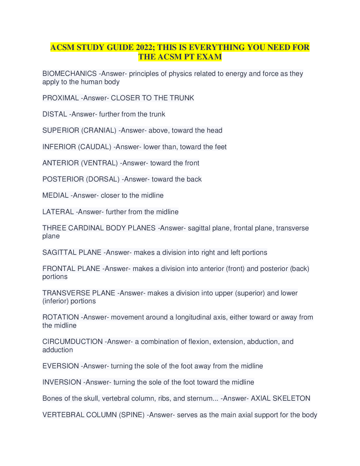 Preview image for ACSM STUDY GUIDE 2022; THIS IS EVERYTHING YOU NEED FOR THE ACSM PT EXAM